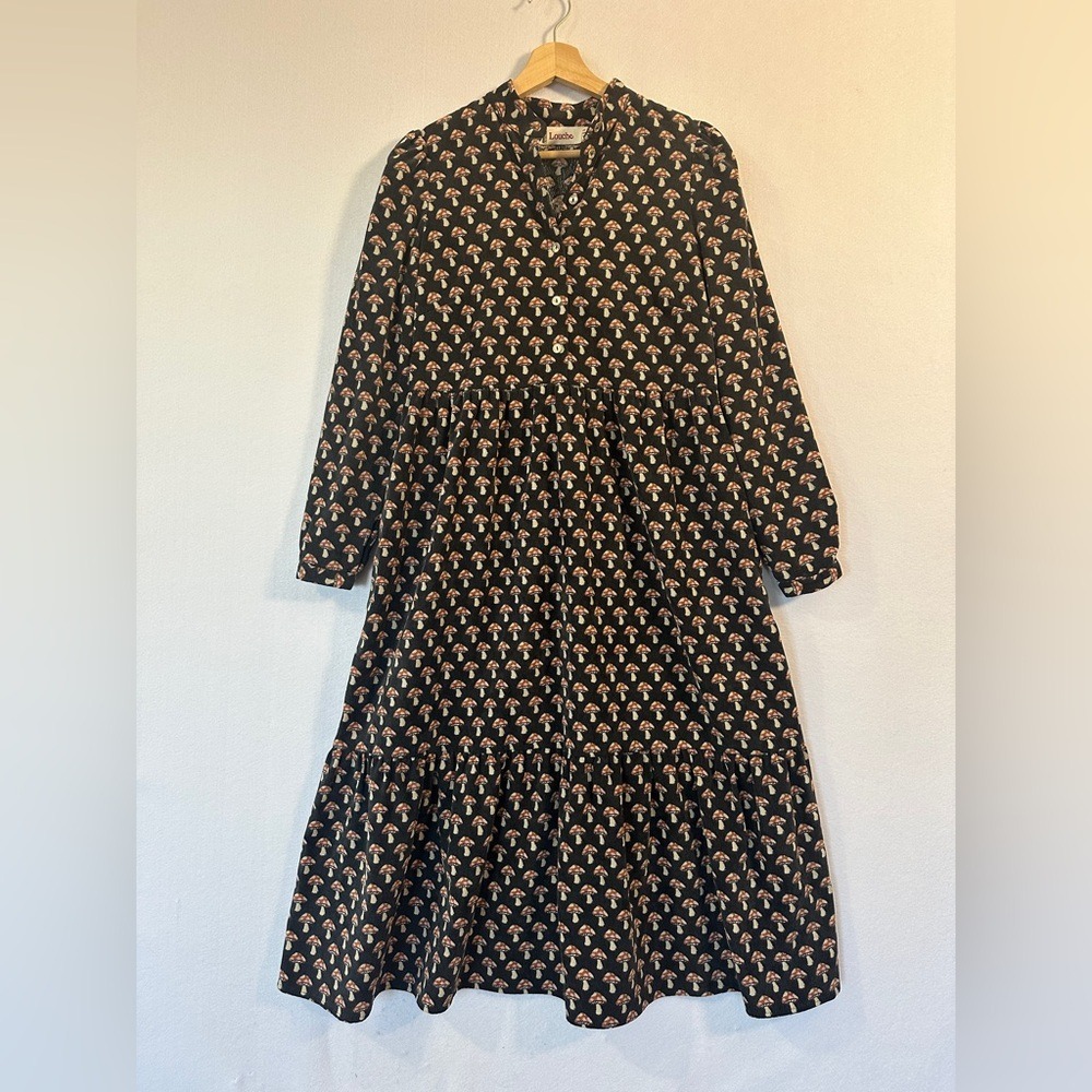 Louche Women's 4 Macha Mushroom Midi Dress Cottagecore Bohemian Earthy - Picture 5 of 9